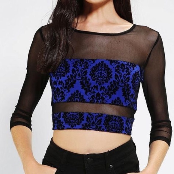 Urban Outfitters Tops - NEW UO / SPARKLE & FADE / VELVET MESH LONG SLEEVE CROP TOP